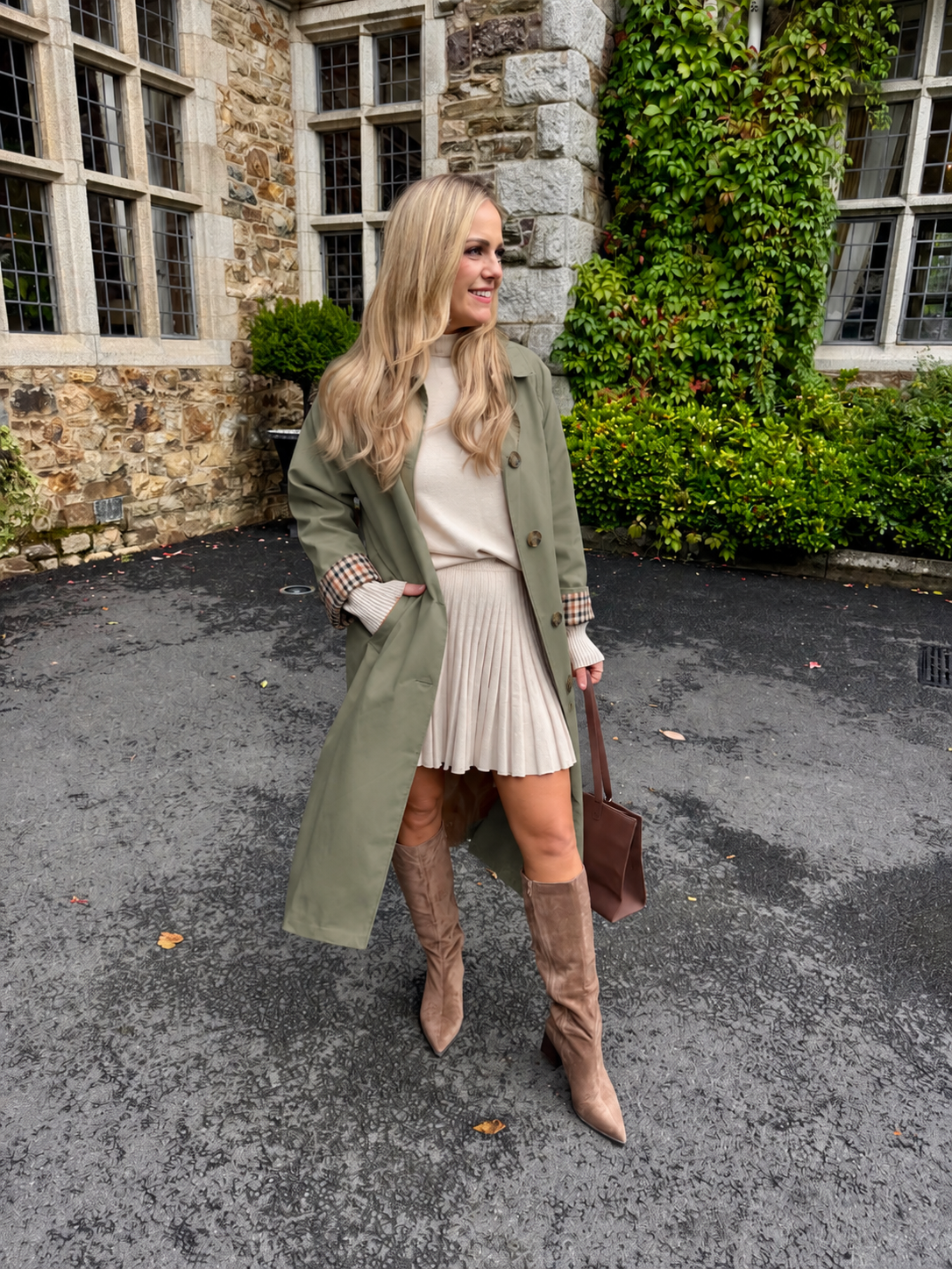 Edith khaki long check cuff trench