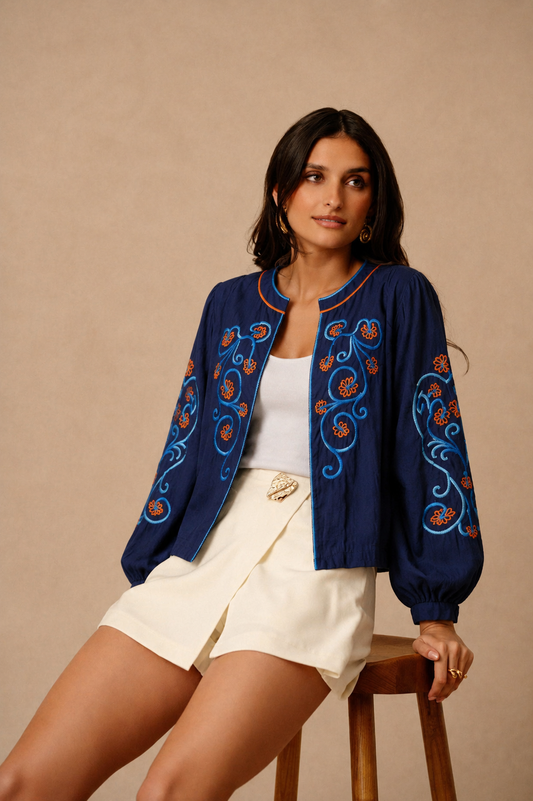 Ottilie navy floral boho jacket