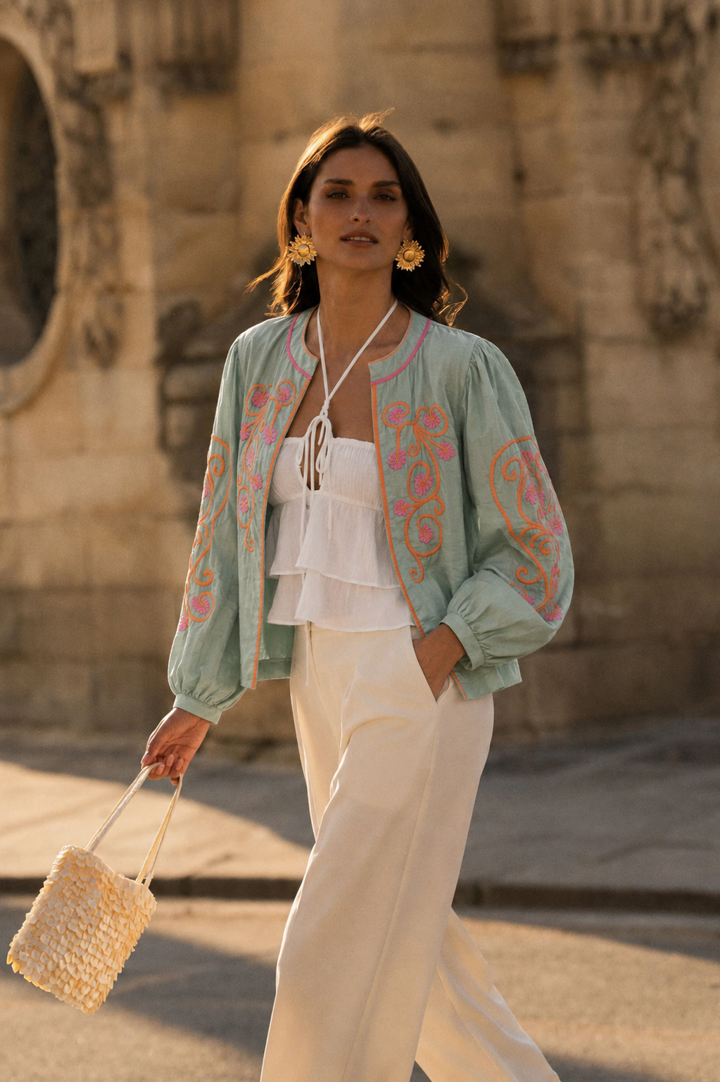 Ottilie mint floral boho jacket