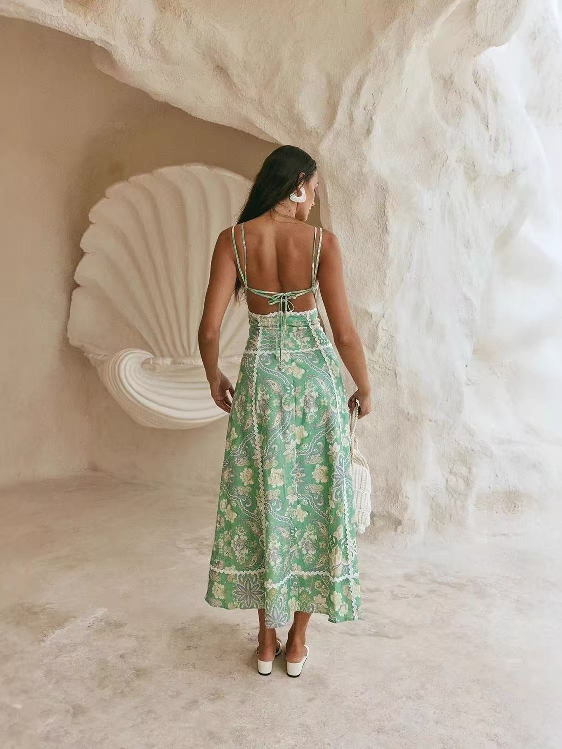 Tamara green floral linen dress