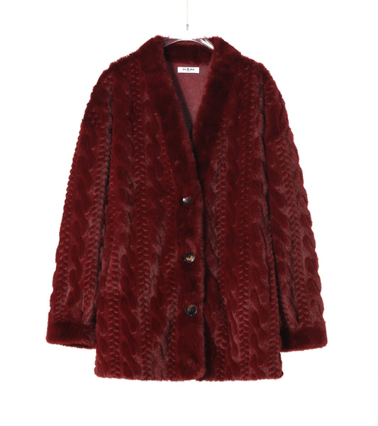 Adeline burgundy thick faux fur cable jacket