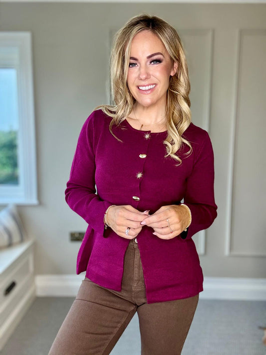 Margot burgundy gold button cardigan