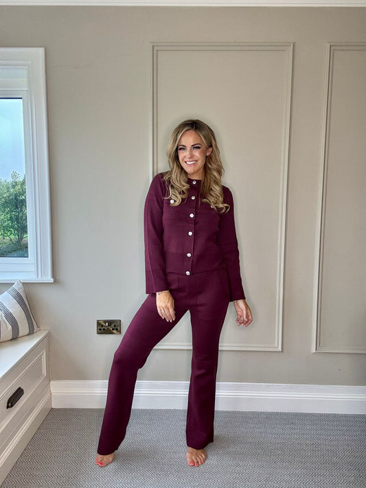 YASPIMI KNITTED BURGUNDY TROUSERS
