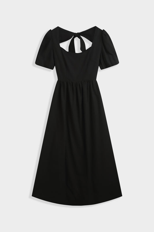 Polly black cotton dress with bow back