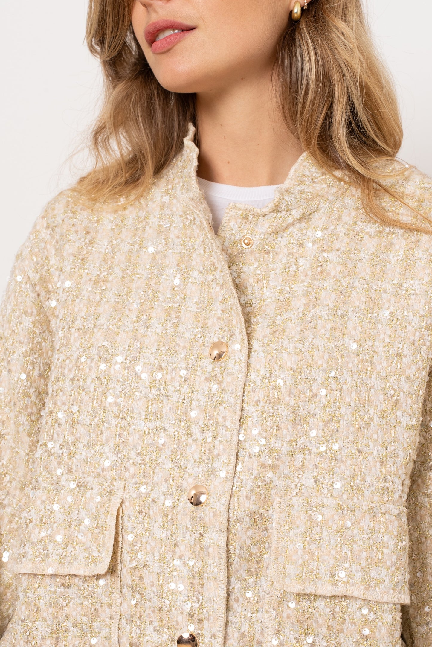 Claudia tweed & sequin gold bomber