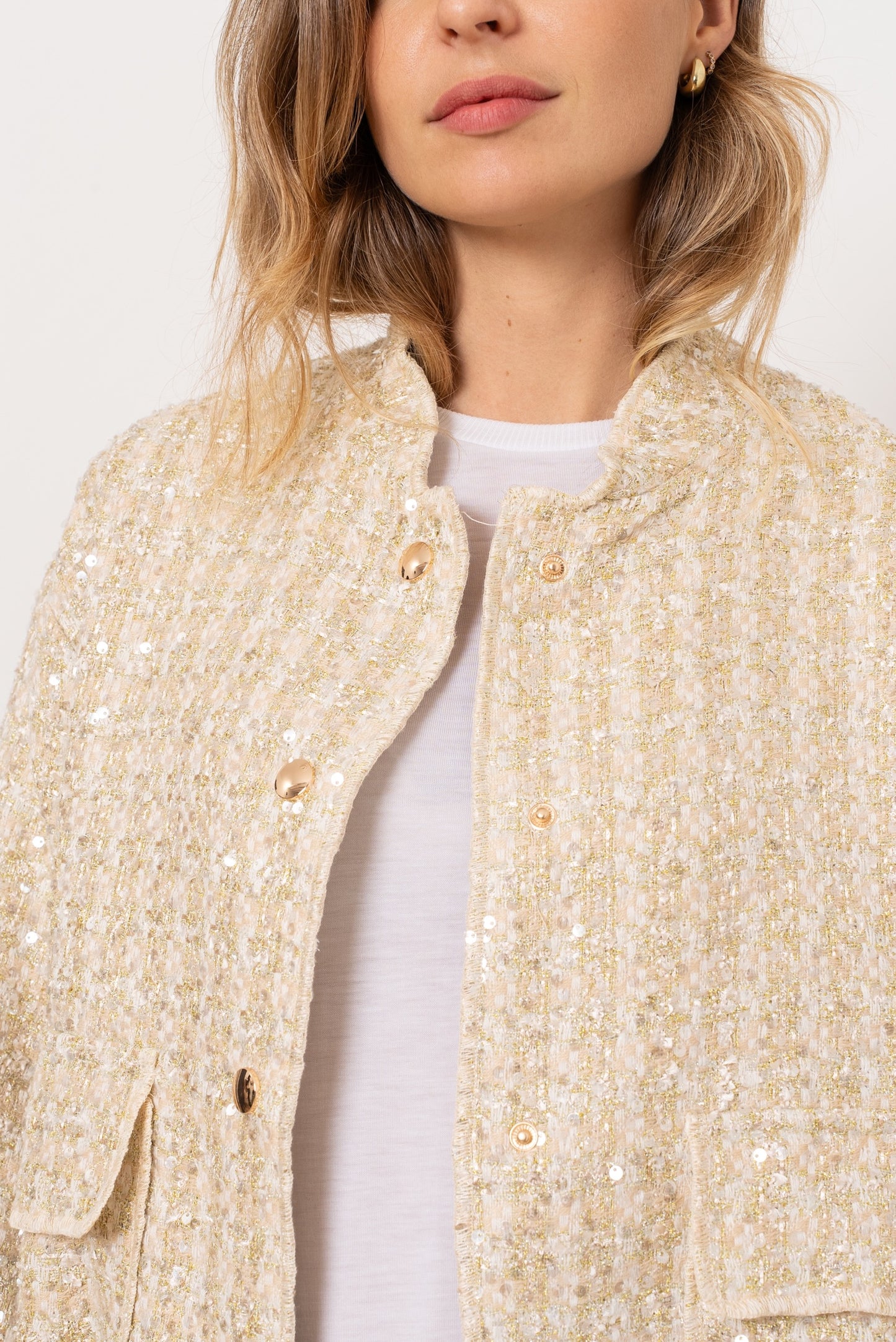 Claudia tweed & sequin gold bomber