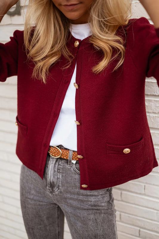 Mary-kate burgundy cardigan with gold buttons