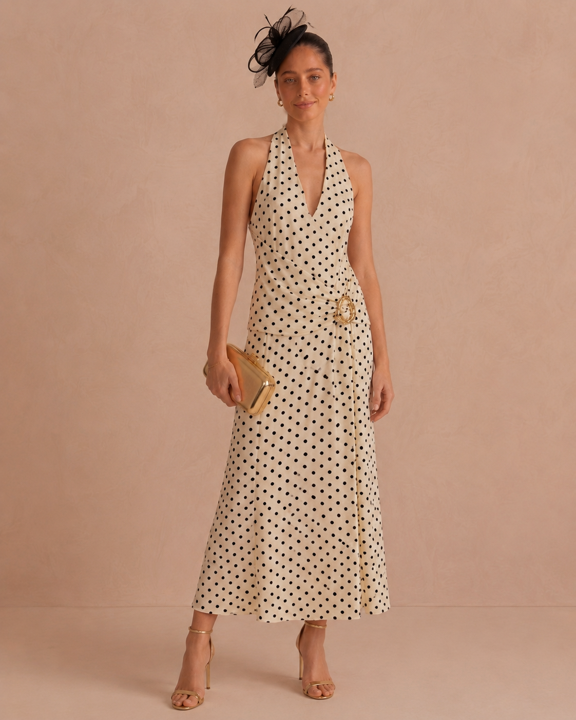 Tara white polka dot halter neck dress