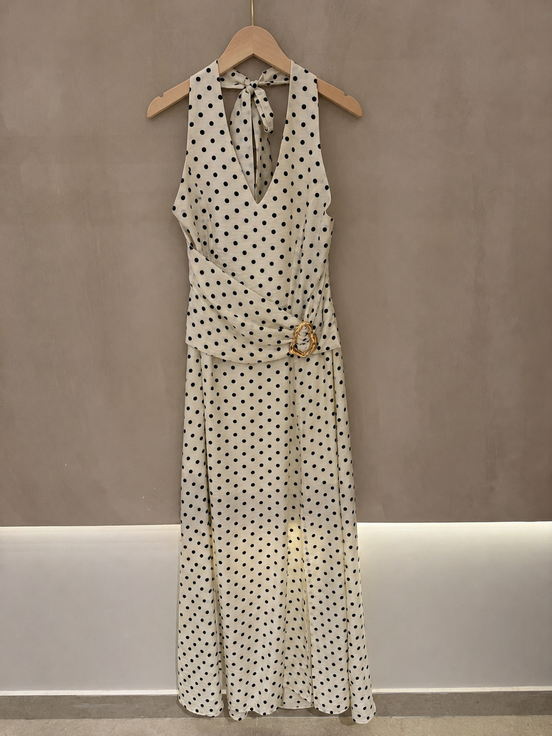 Tara white polka dot halter neck dress