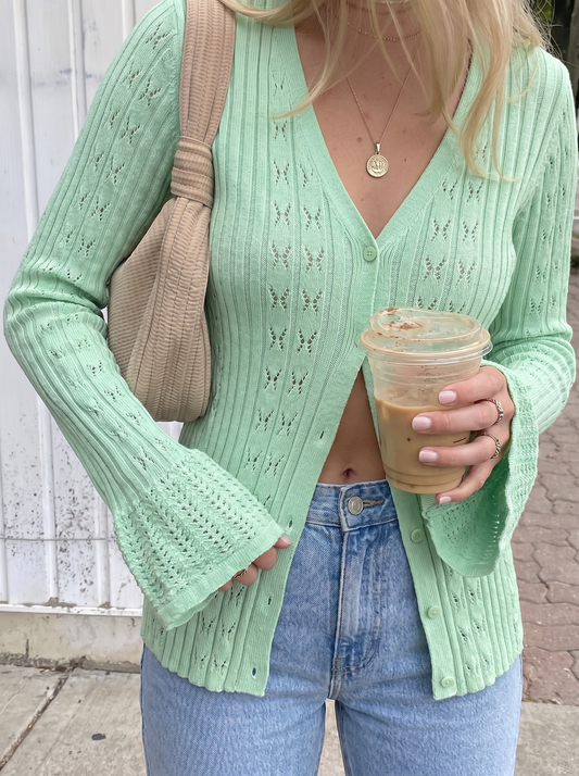 Bella mint v neck ribbed cardigan