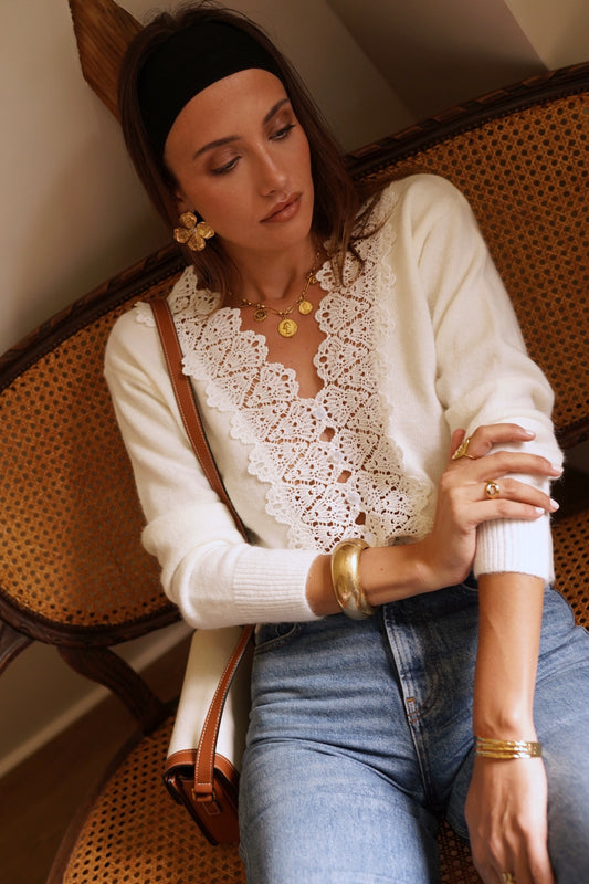 Erin ivory lace front cardigan