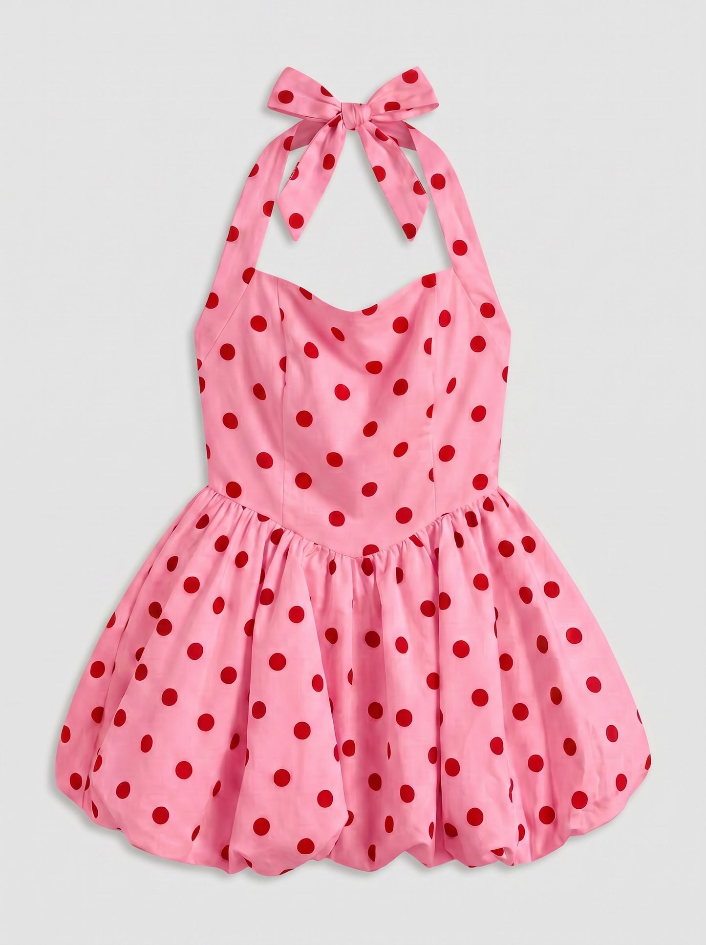 Abigail pink puff ball polka dot dress