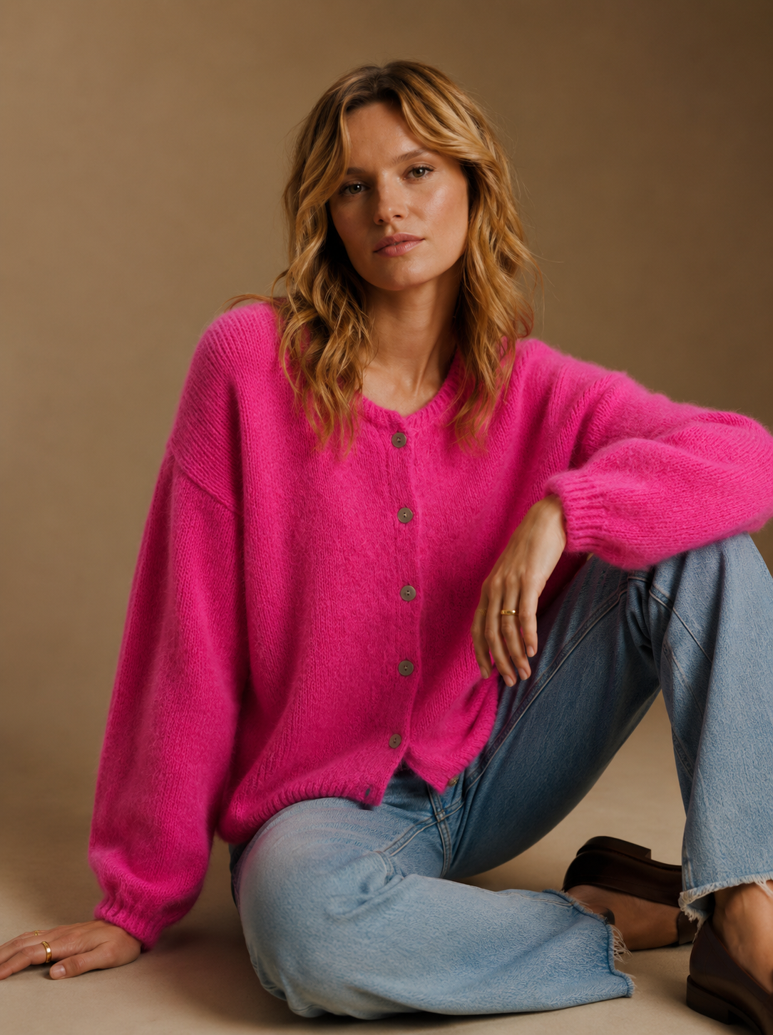 Riley mohair neon pink cardigan