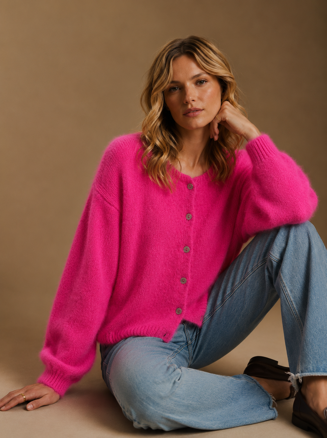Riley mohair neon pink cardigan