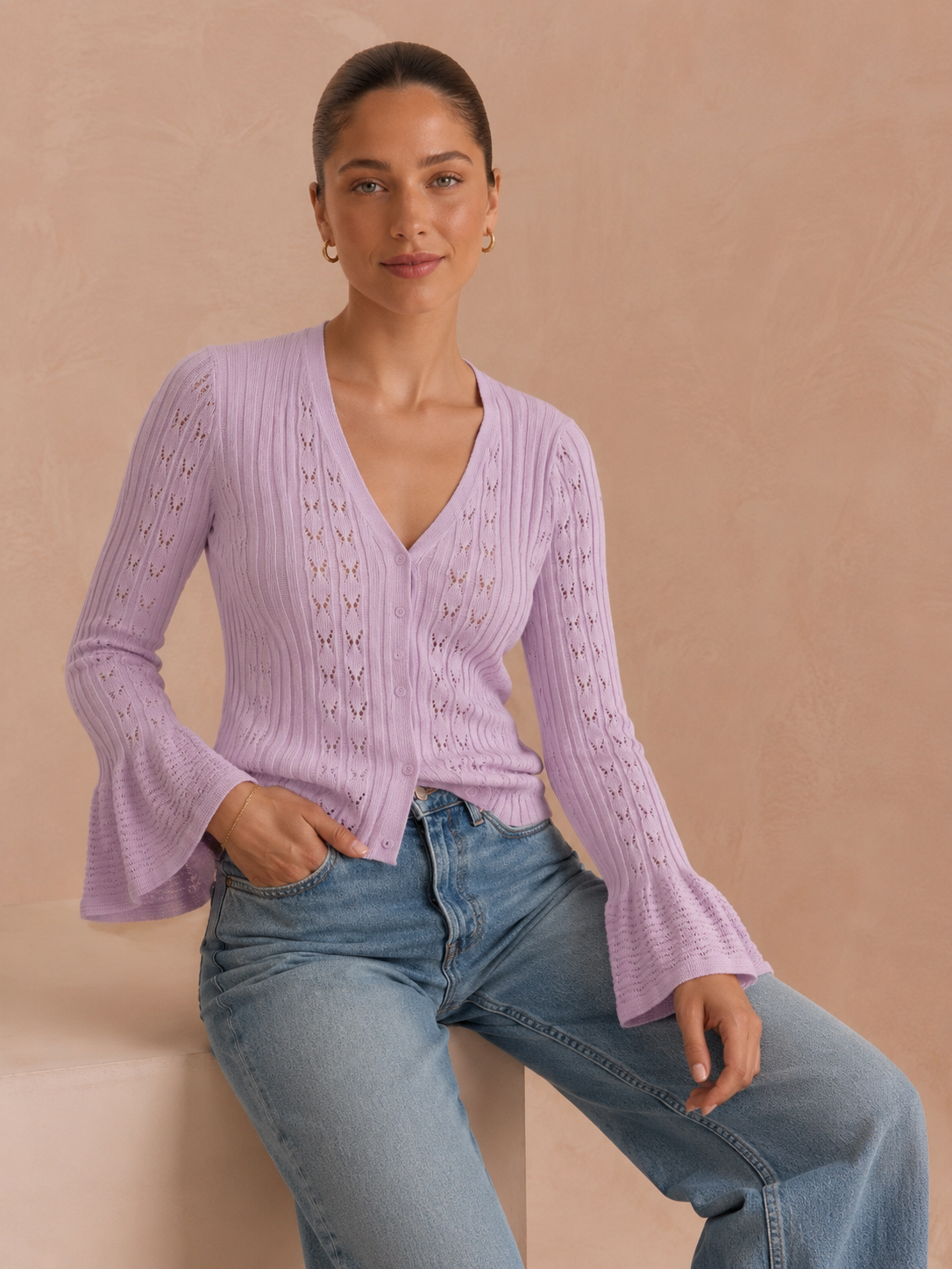 Bella purple v neck ribbed cardigan