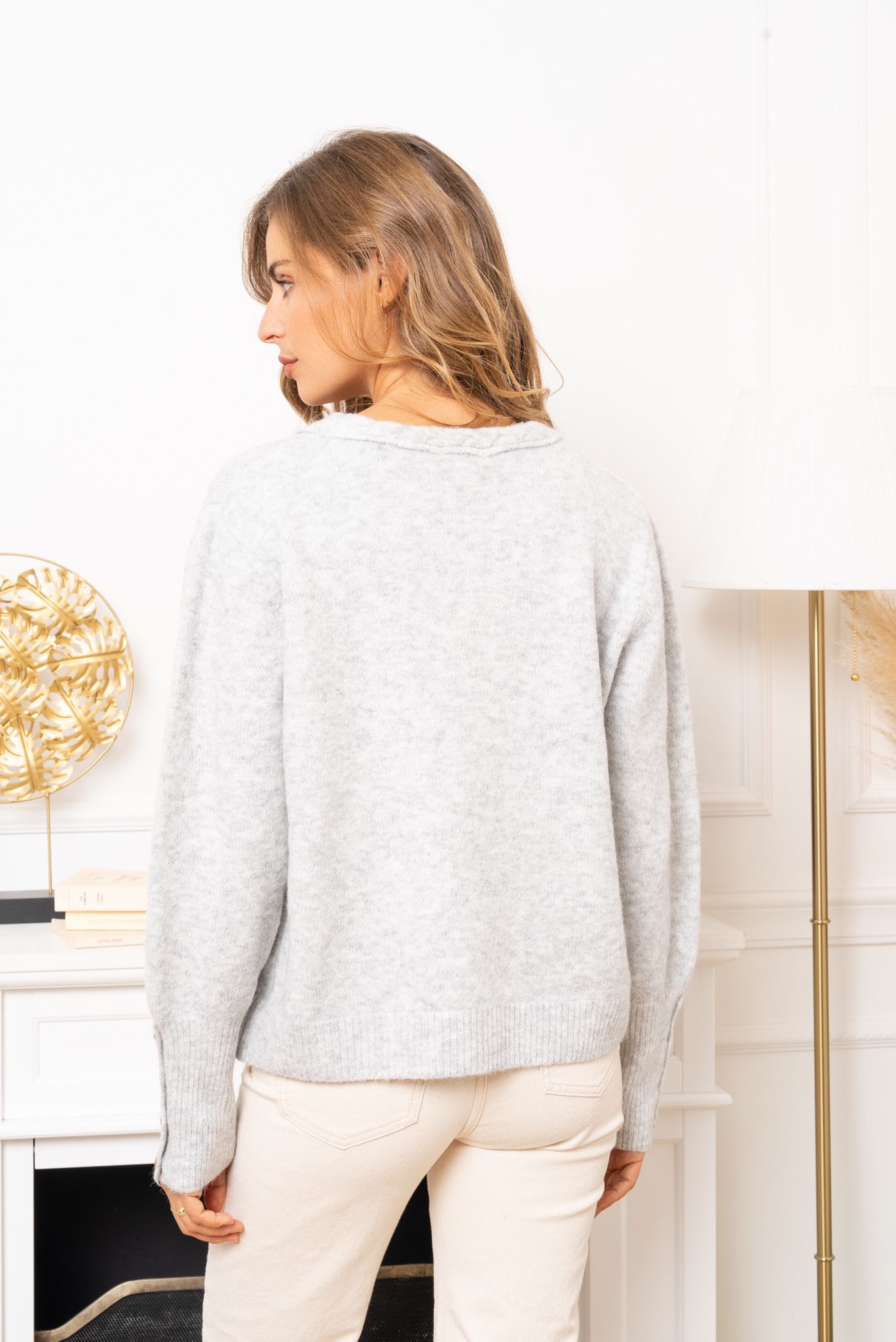 Ada grey jumper with gold buttons