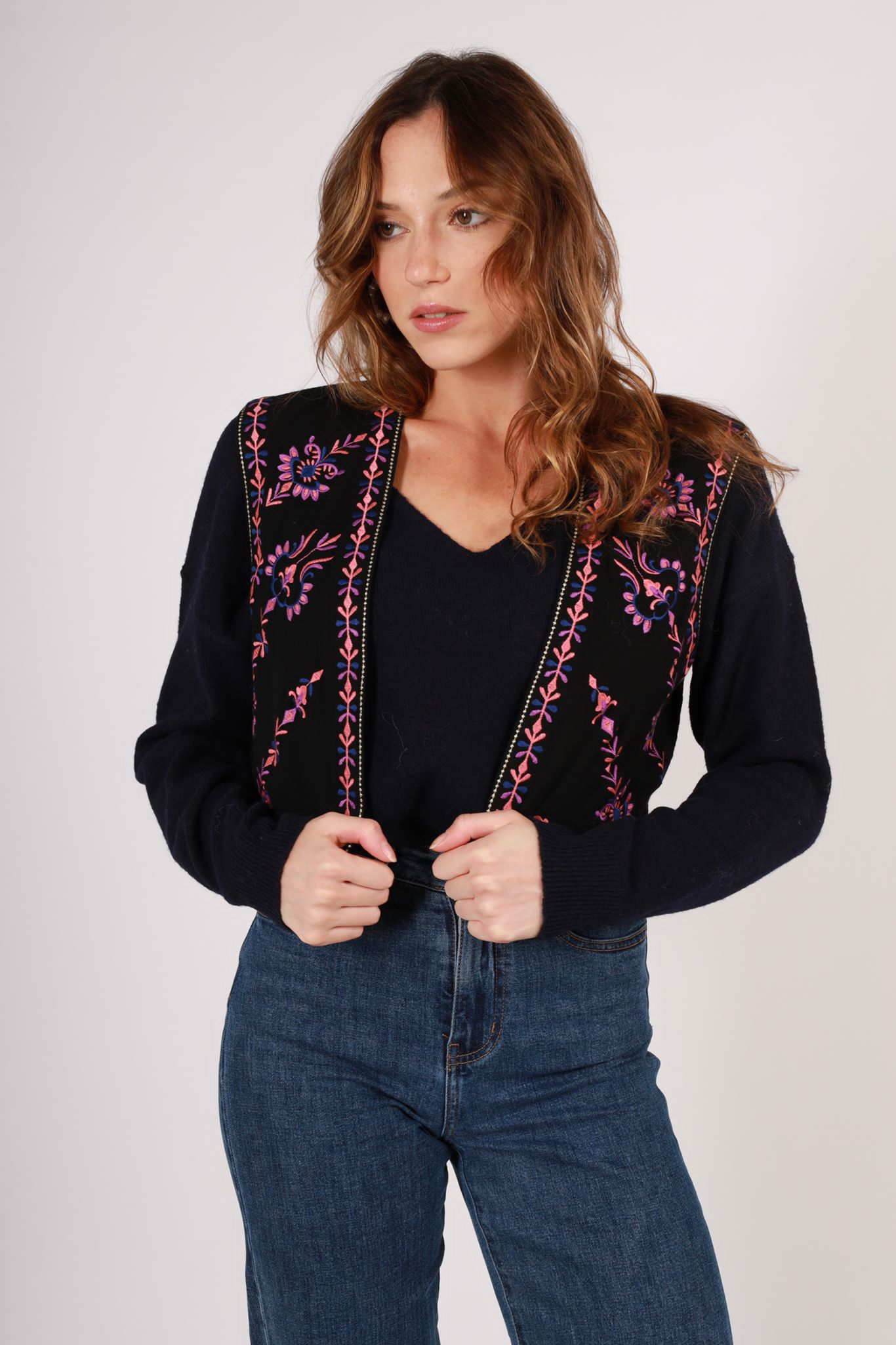 Sienna embroidered pink floral gilet vest