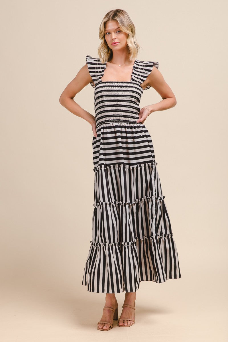 Amelia Multi Colour Stripe Tiered Maxi Dress