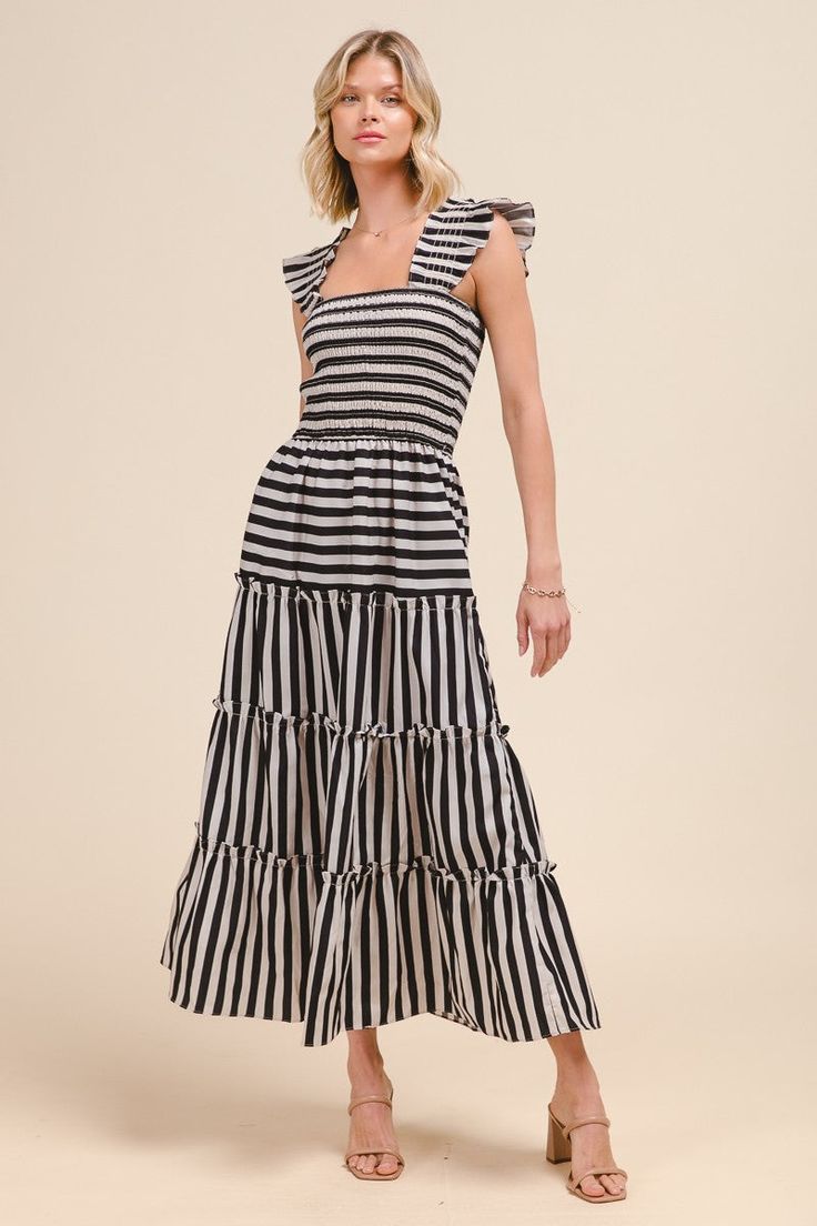 Amelia Multi Colour Stripe Tiered Maxi Dress