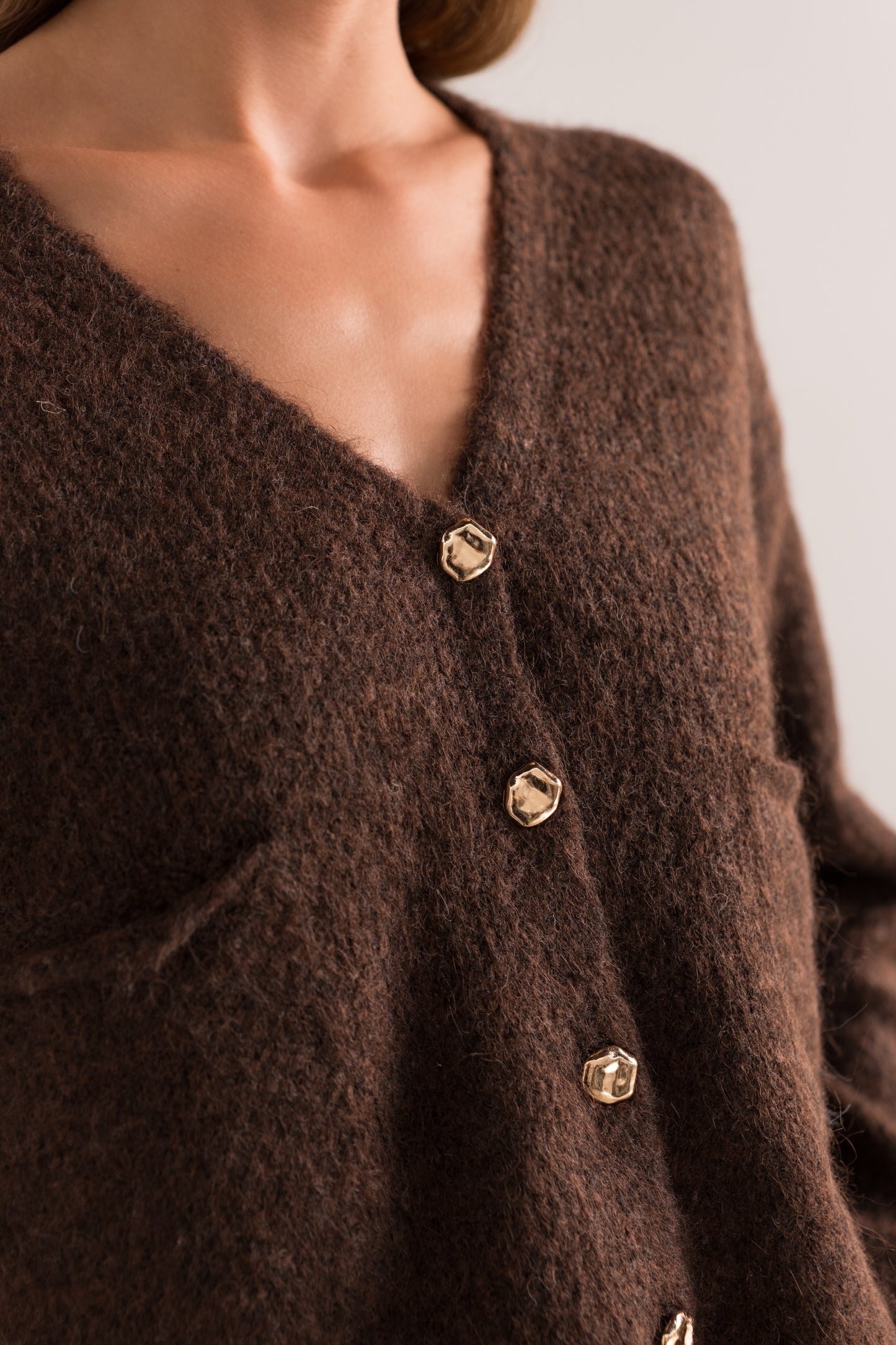 Isla chocolate brown gold button cardigan