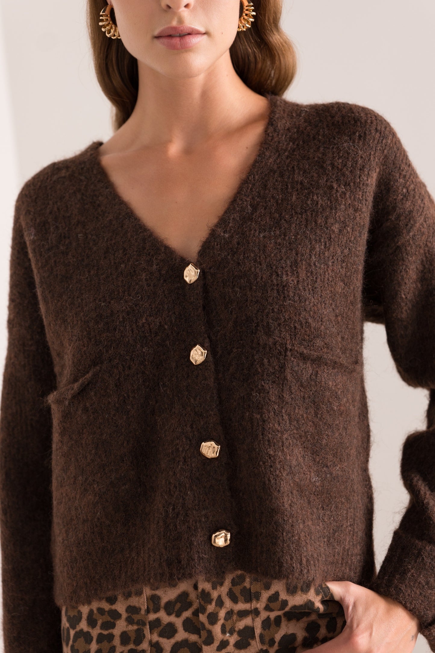Isla chocolate brown gold button cardigan