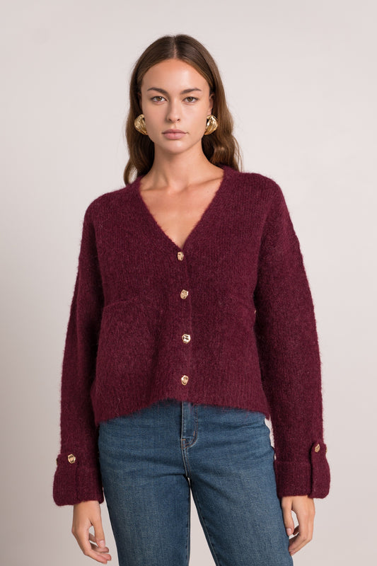 Isla burgundy gold button cardigan
