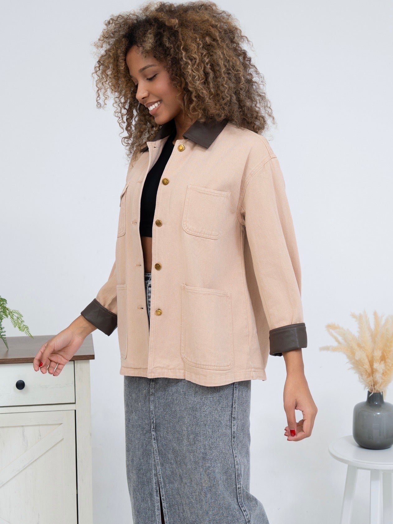 Ariane light pink denim barn jacket