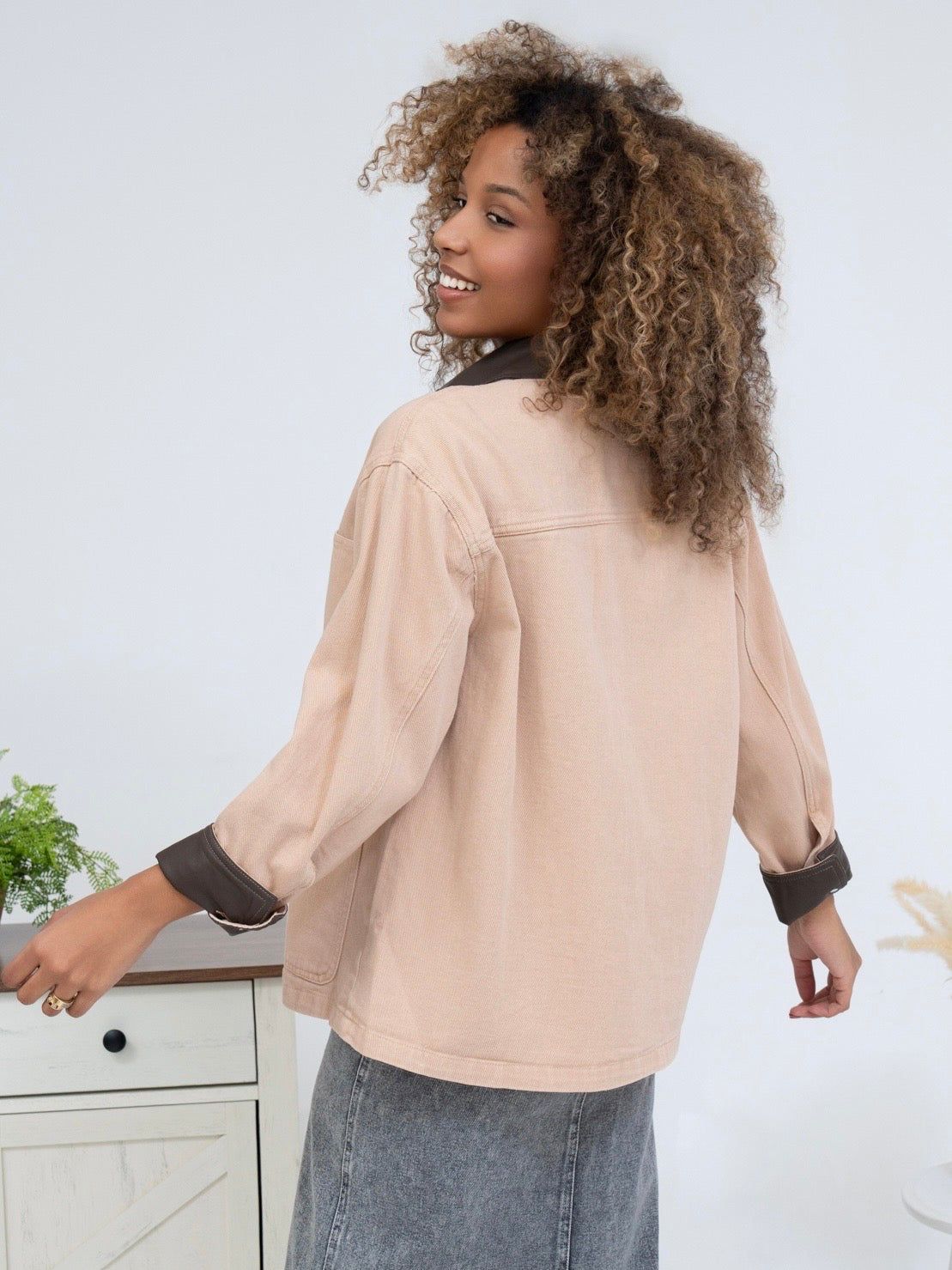 Ariane light pink denim barn jacket