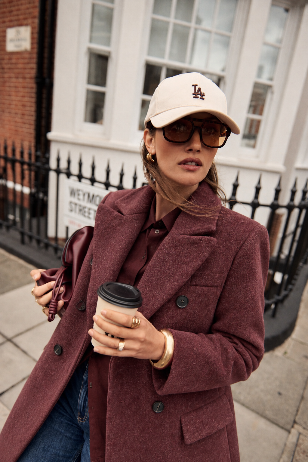 Louise burgundy long wool coat