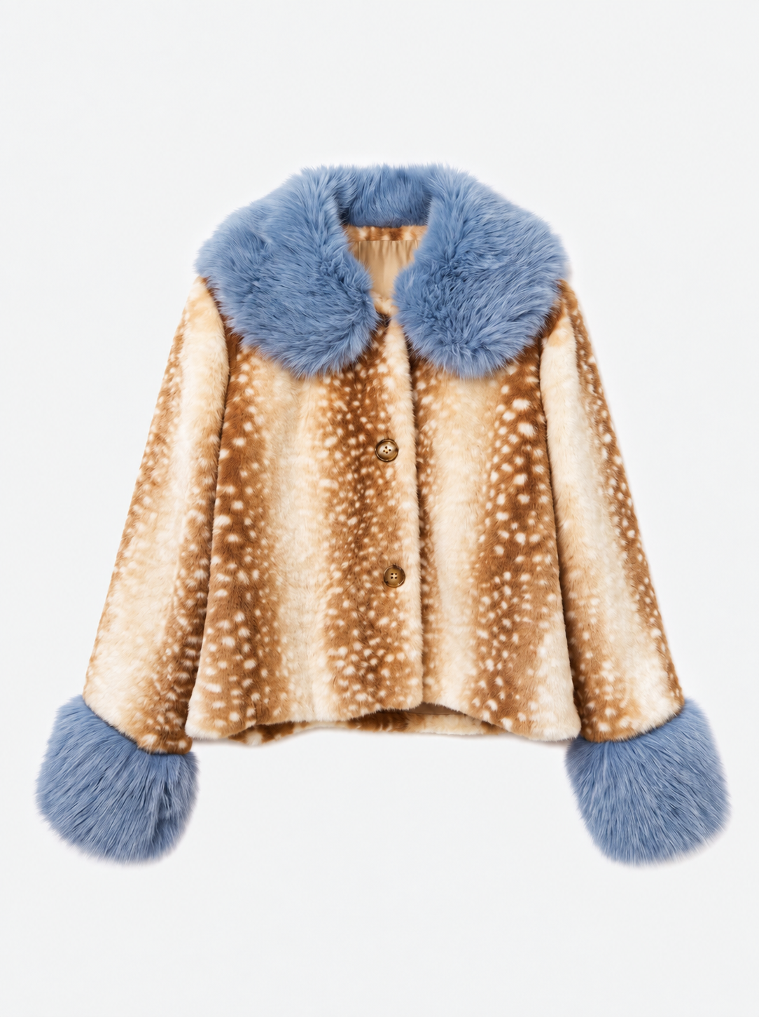 Faith deer print blue fur collar jacket