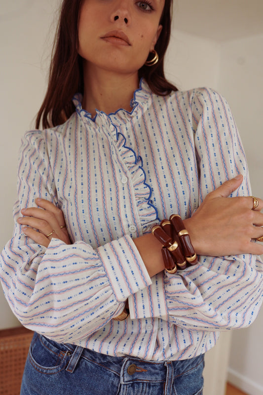 Laura blue embroidered blouse