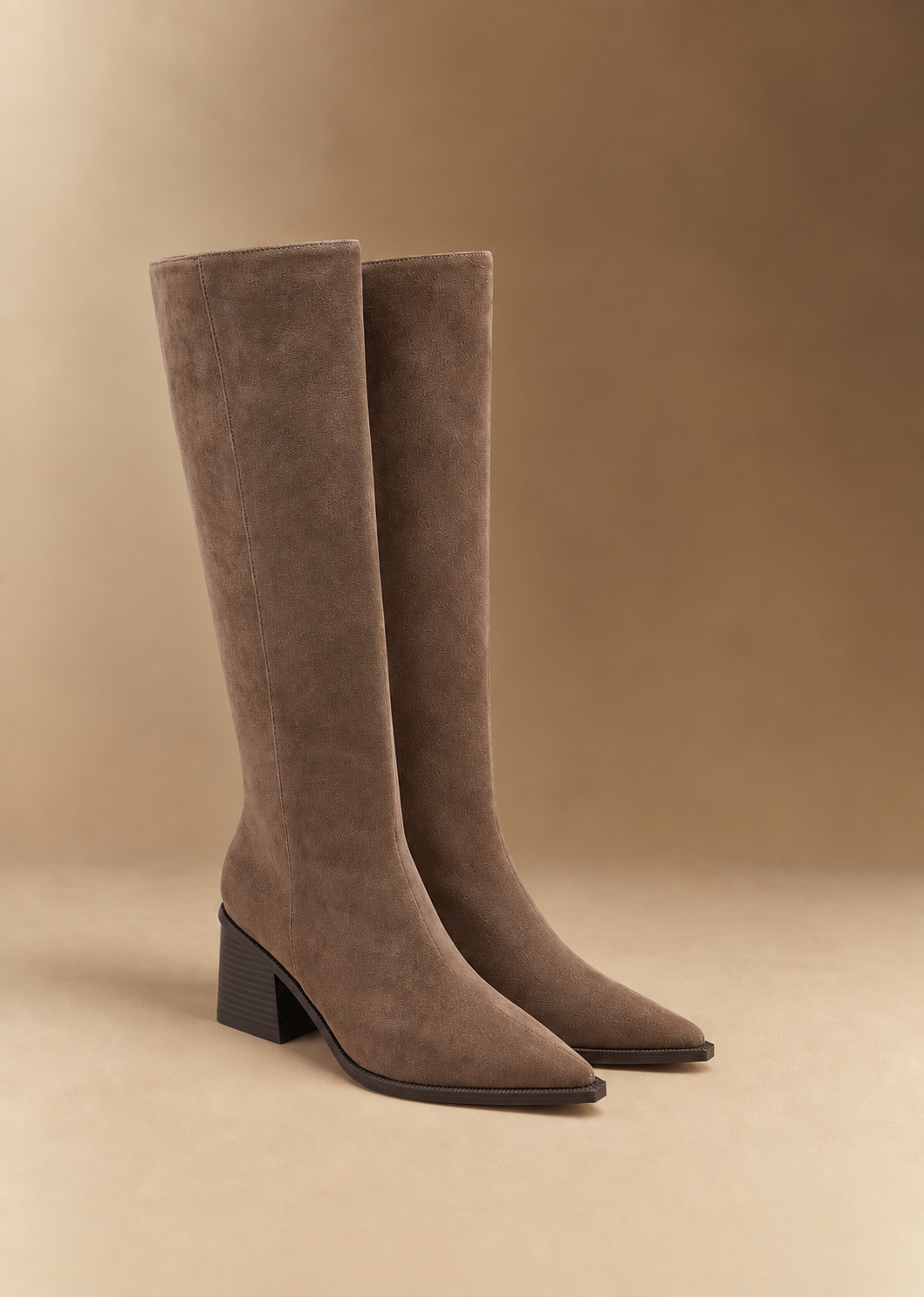 Block heel taupe straight high boots