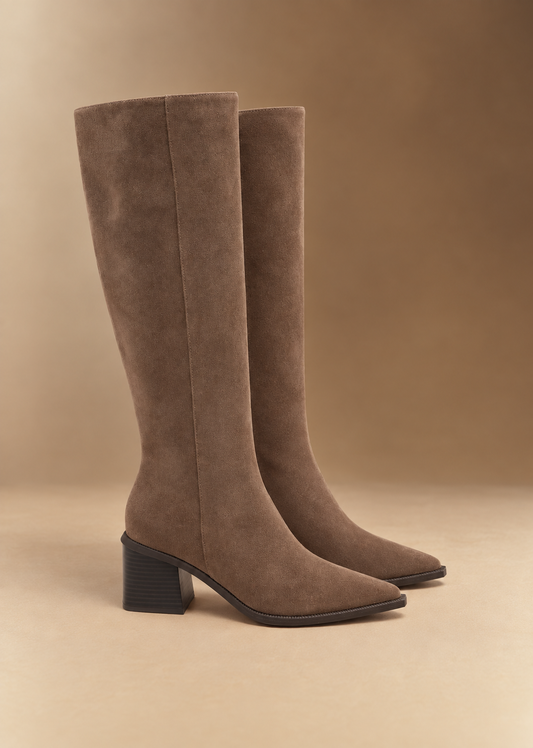 Block heel taupe straight high boots
