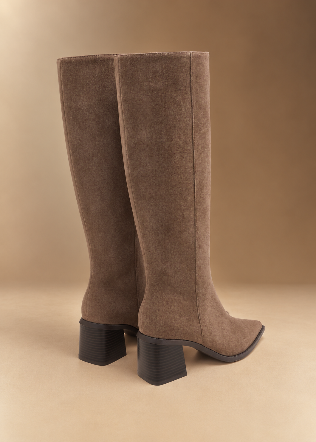 Block heel taupe straight high boots