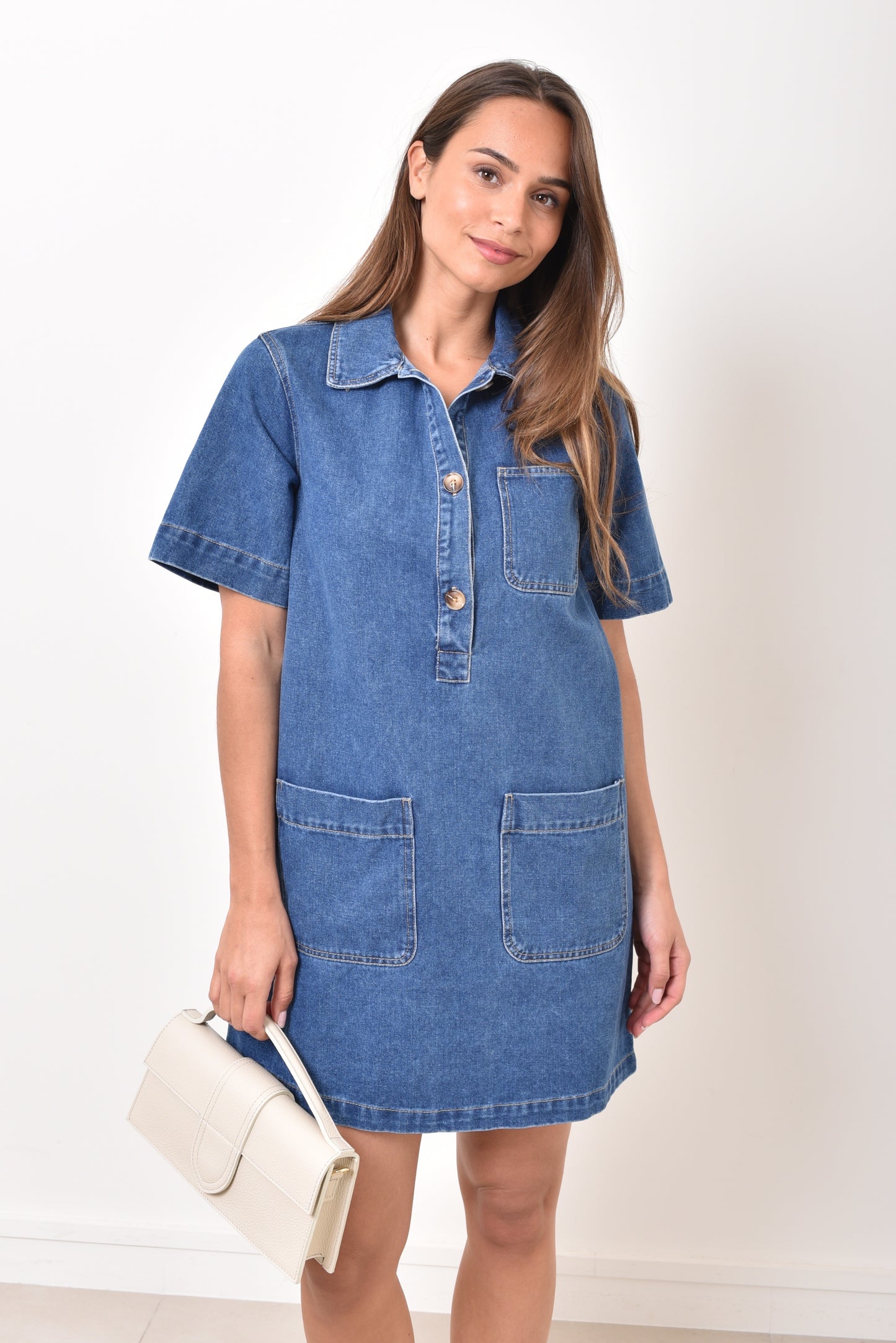 India denim shift dress