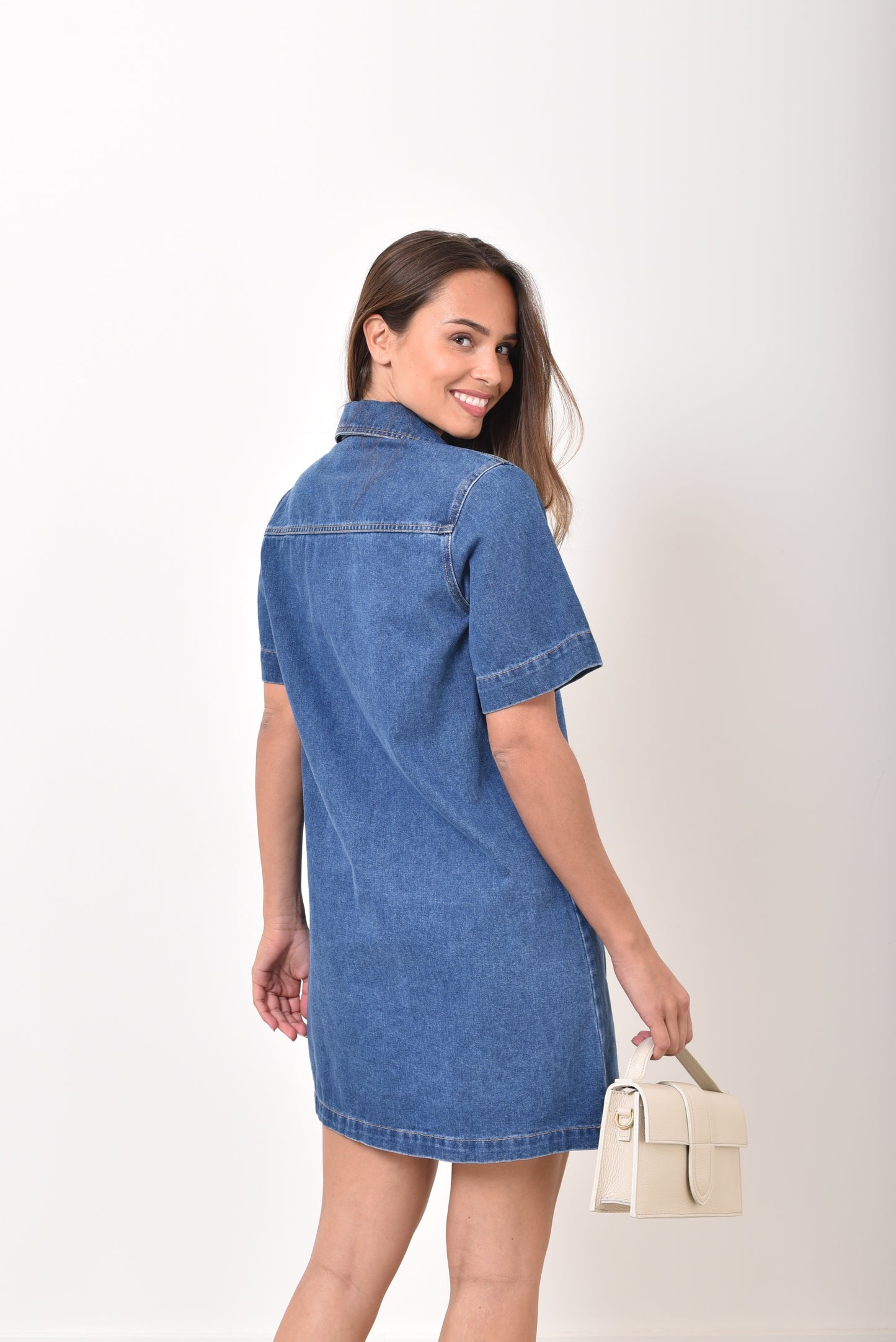 India denim shift dress