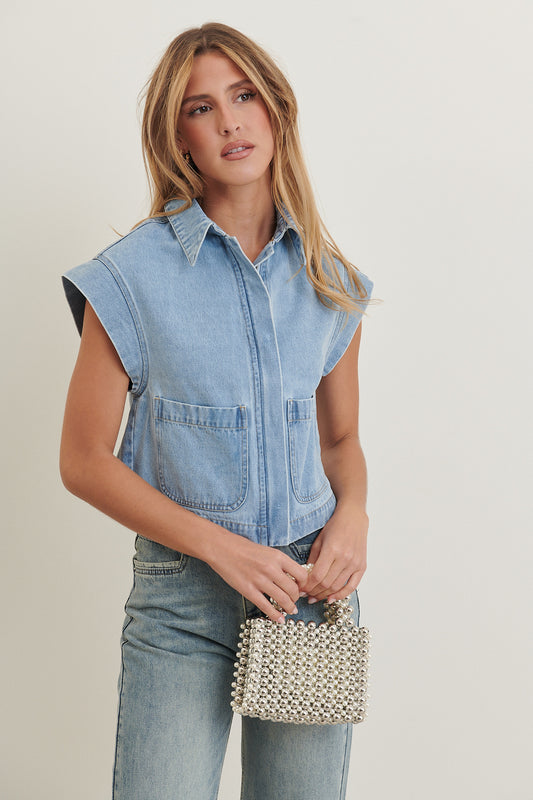 Ruby washed denim waistcoat