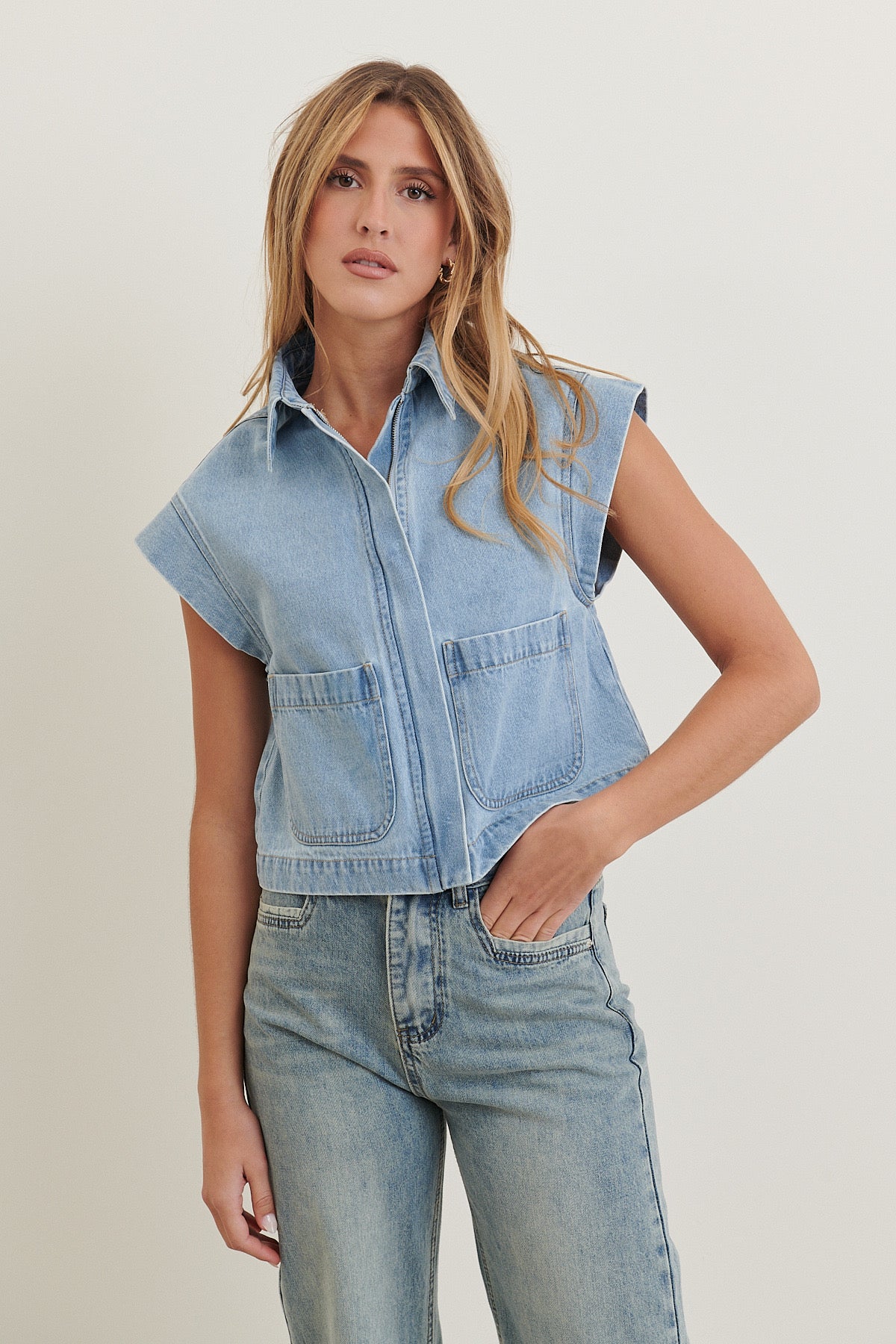 Ruby washed denim waistcoat