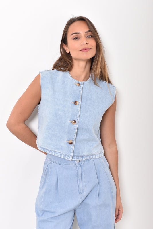 June bleached denim buttoned top