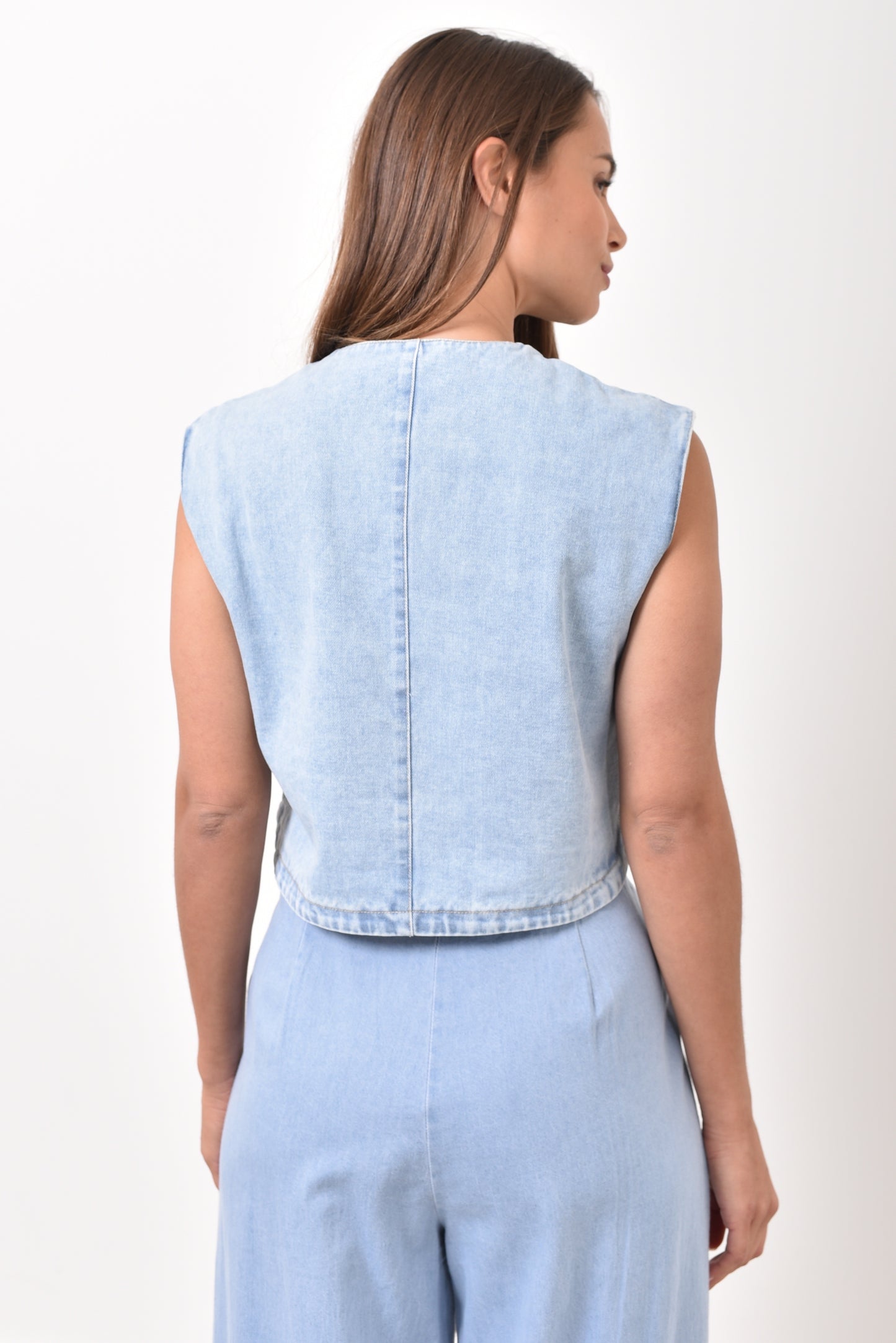 June bleached denim buttoned top