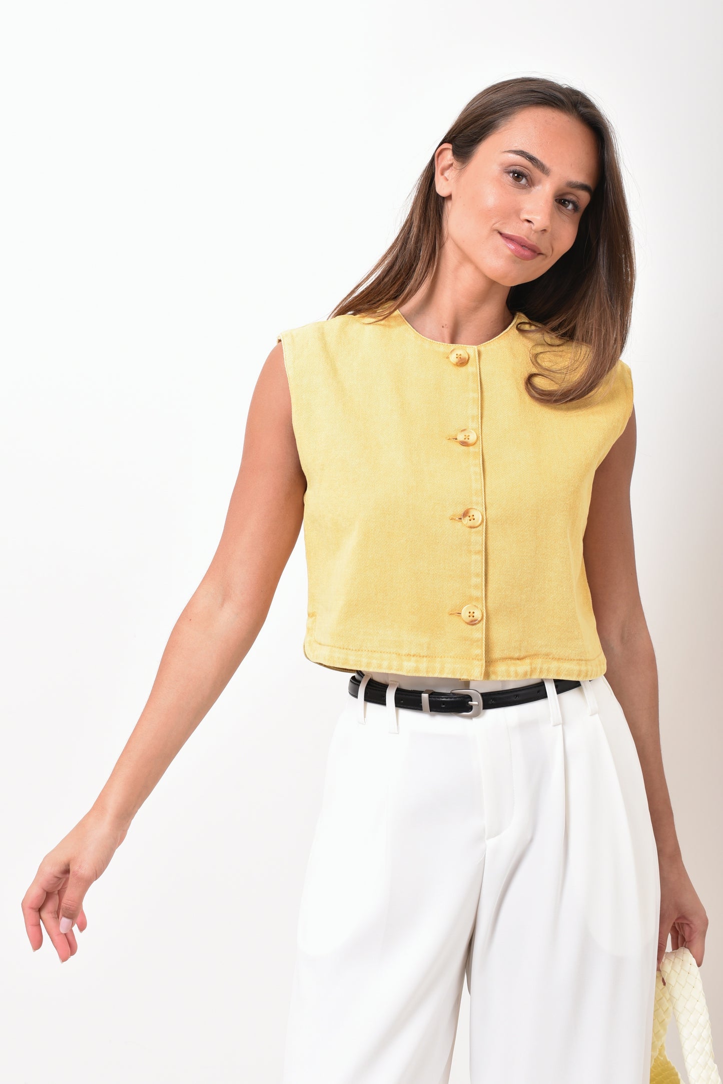 June yellow denim buttoned top