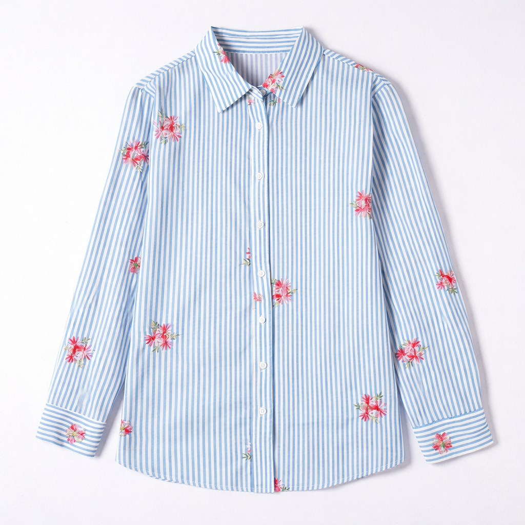 Lucy blue striped floral shirt