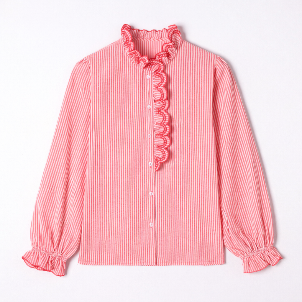 Lilly red striped embroidered blouse