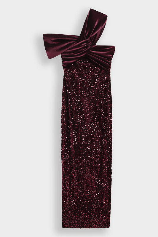 Alison sequin drop shoulder velvet dress burgundy