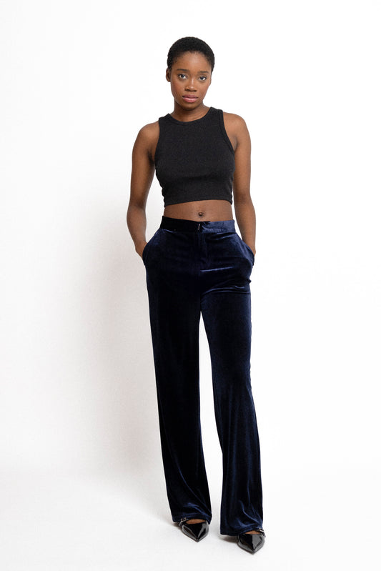 Penny navy blue velvet trousers