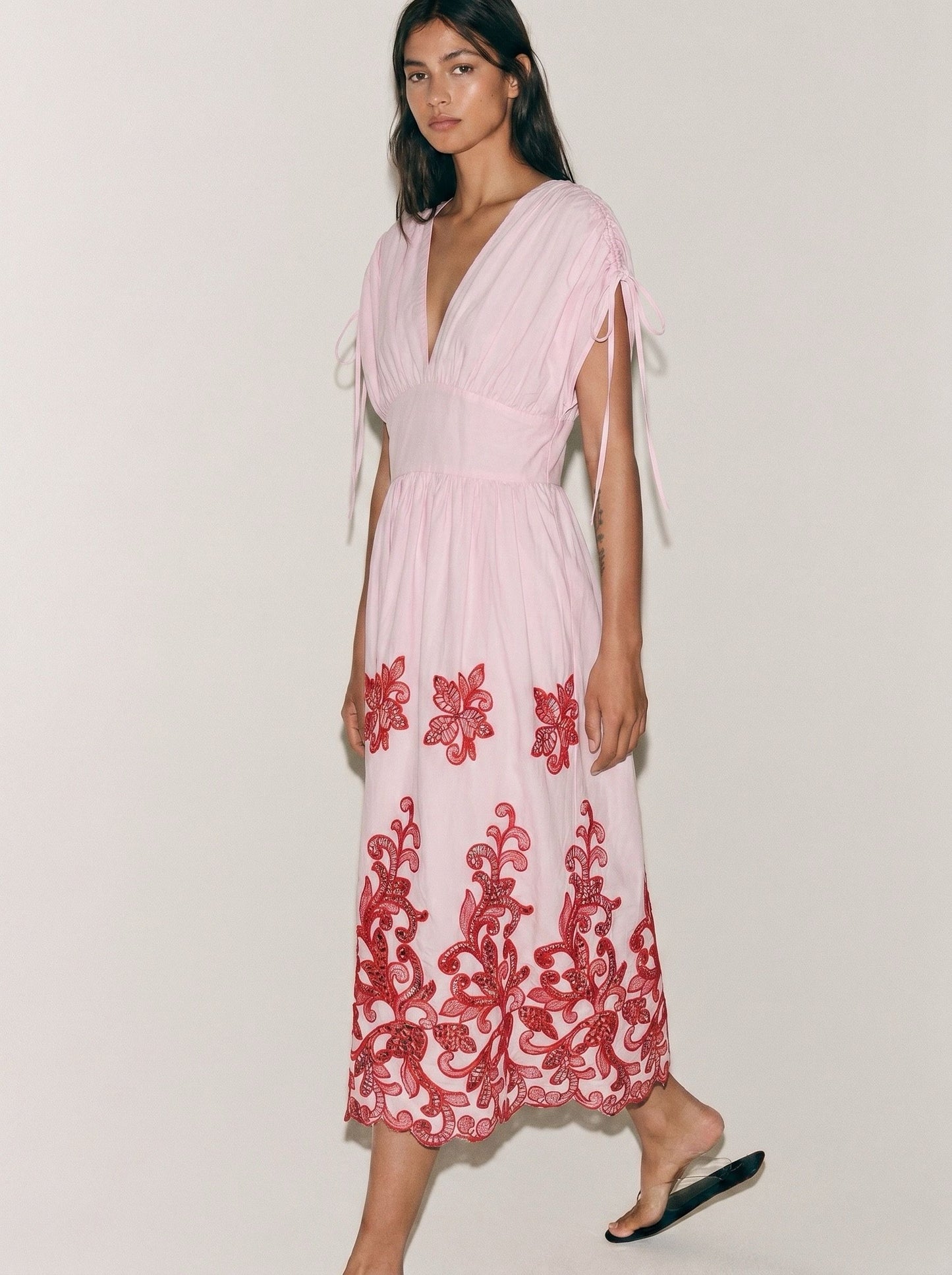 Beth red and pink embroidered dress