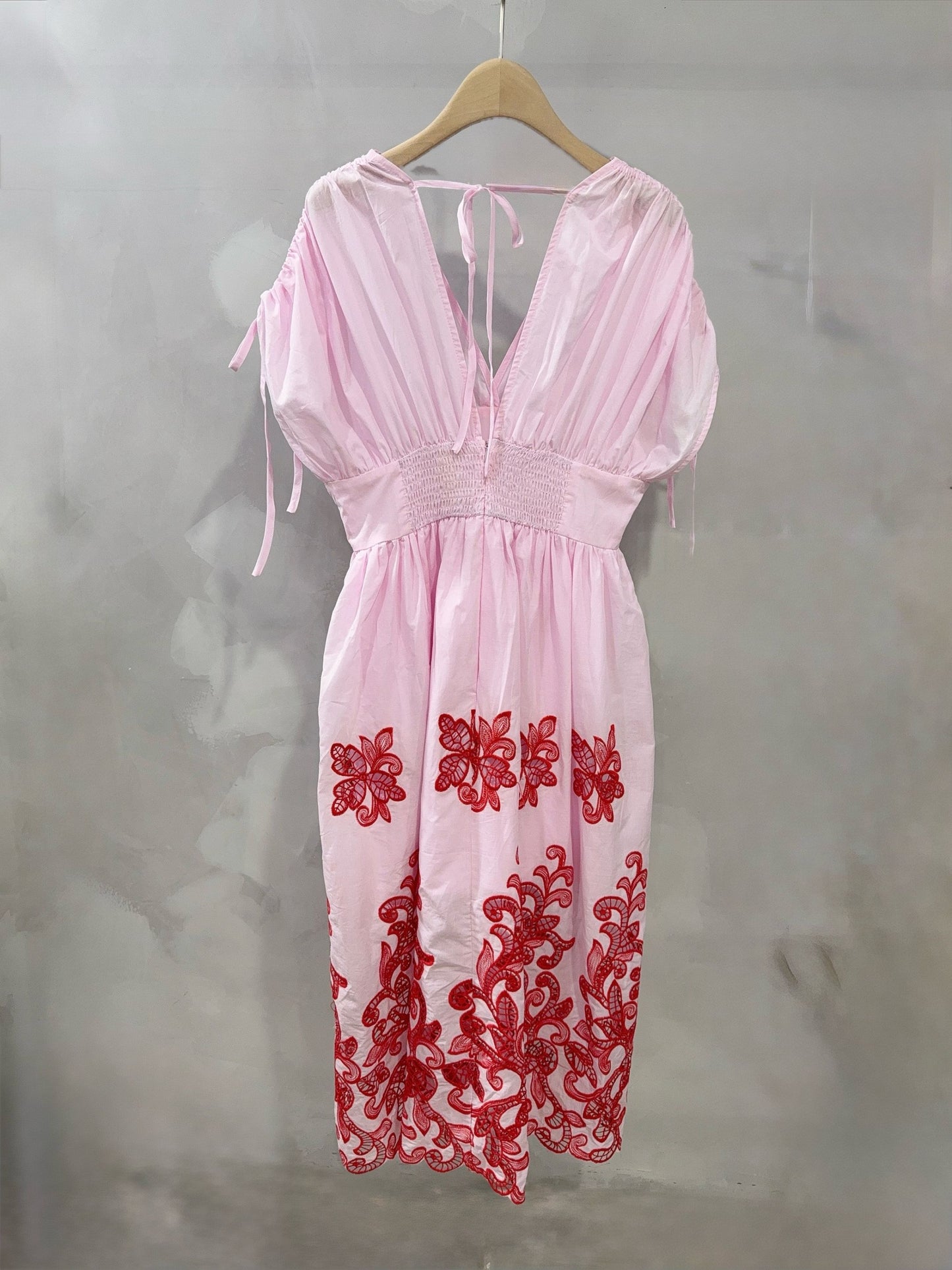 Beth red and pink embroidered dress