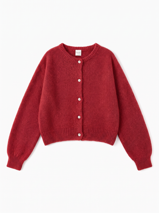 Leah red 30% mohair cardigan