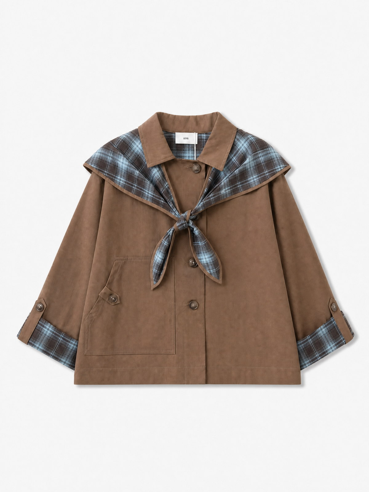 Eliza check print short trench jacket