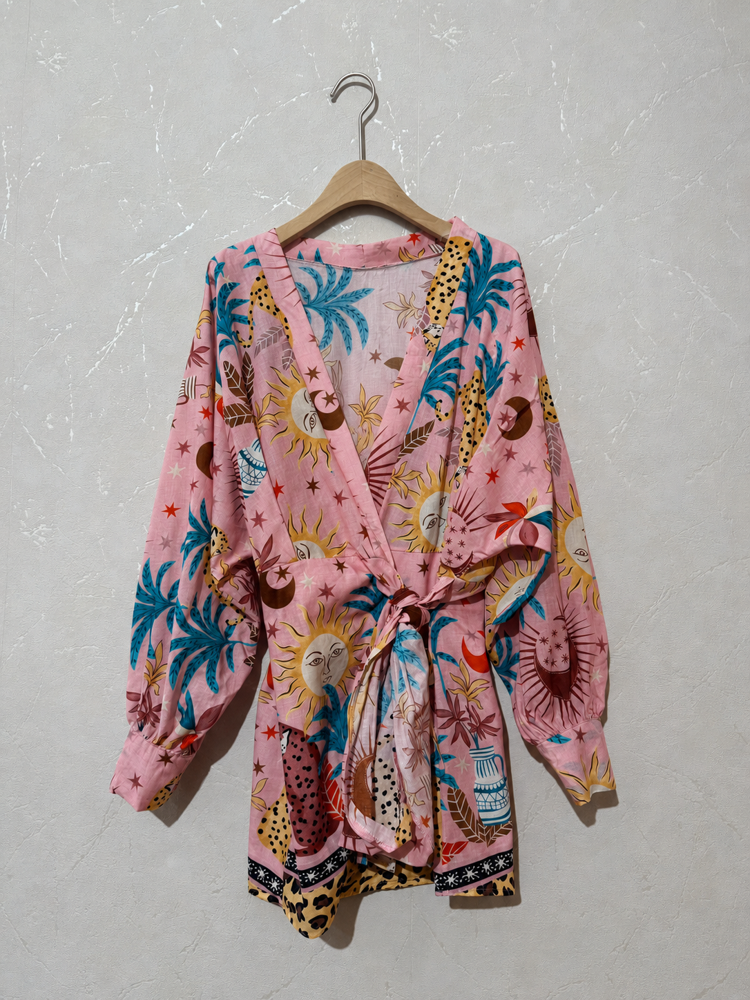 Lillie pink leopard print tropical wrap dress